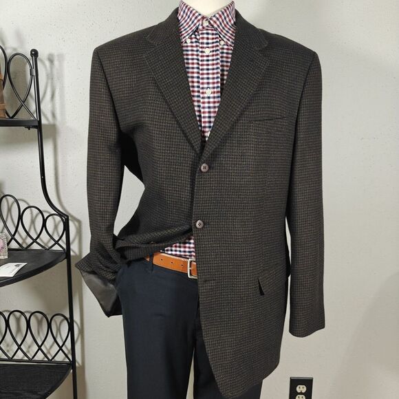 Jones New‎ York Men's Sport Coat Blazer Three Button Brown BLK Lambs Wool 44L